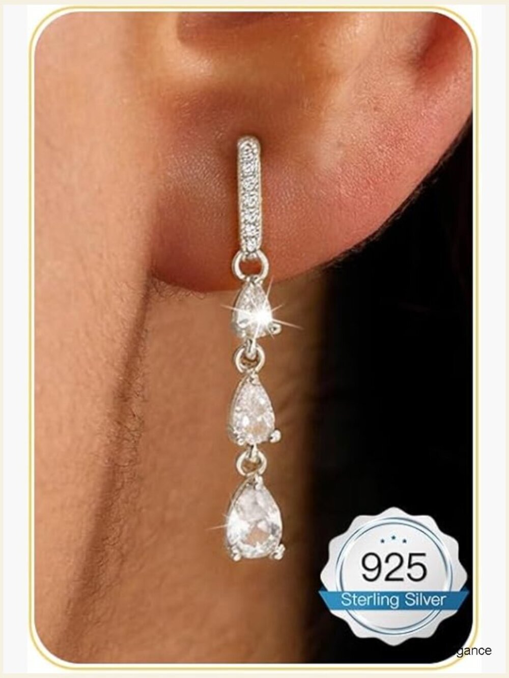 14K Gold Plated 925 Silver Dangle Earrings Cubic Zirconia Pearl Drop Bridal